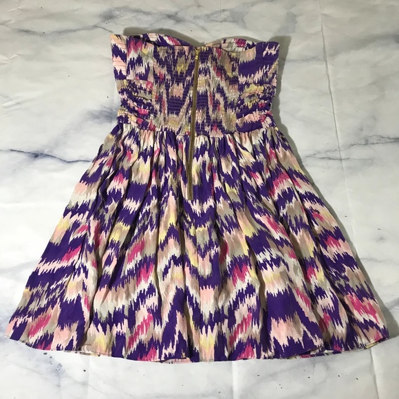 Parker Purple Abstract Design Strapless Silk Dress - Picture 8 of 8